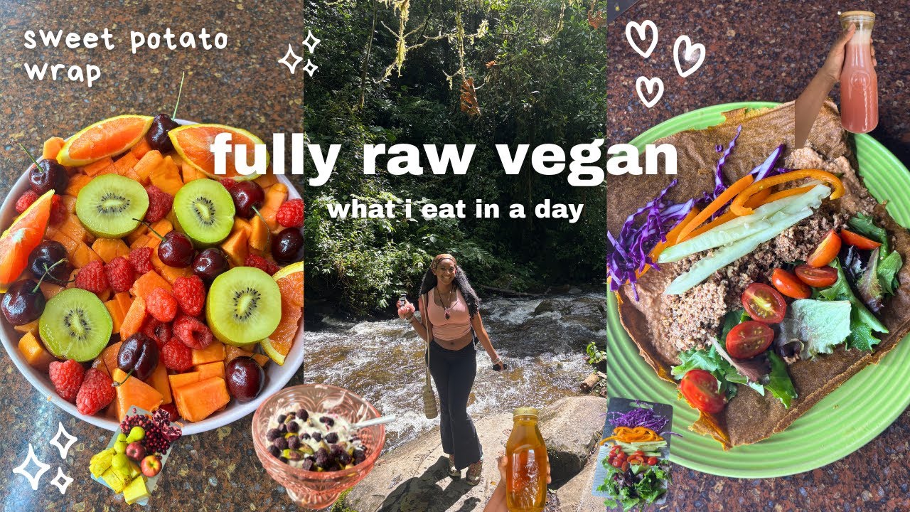 YouTube post by @italeatsandtreats for Herbal Vineyards. Caption reads: Raw Vegan What I Eat in a Day🍍sweet potato wraps,....