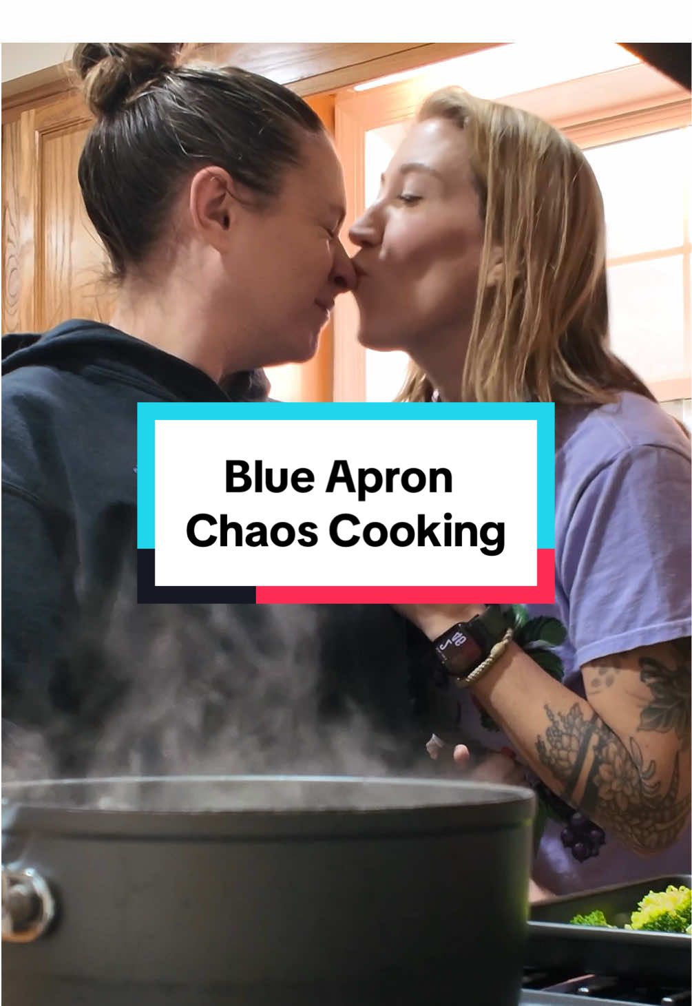 TikTok post by @2.ladies.and.2.babies for Blue Apron. Caption reads: The only way we can cook in chaos!....