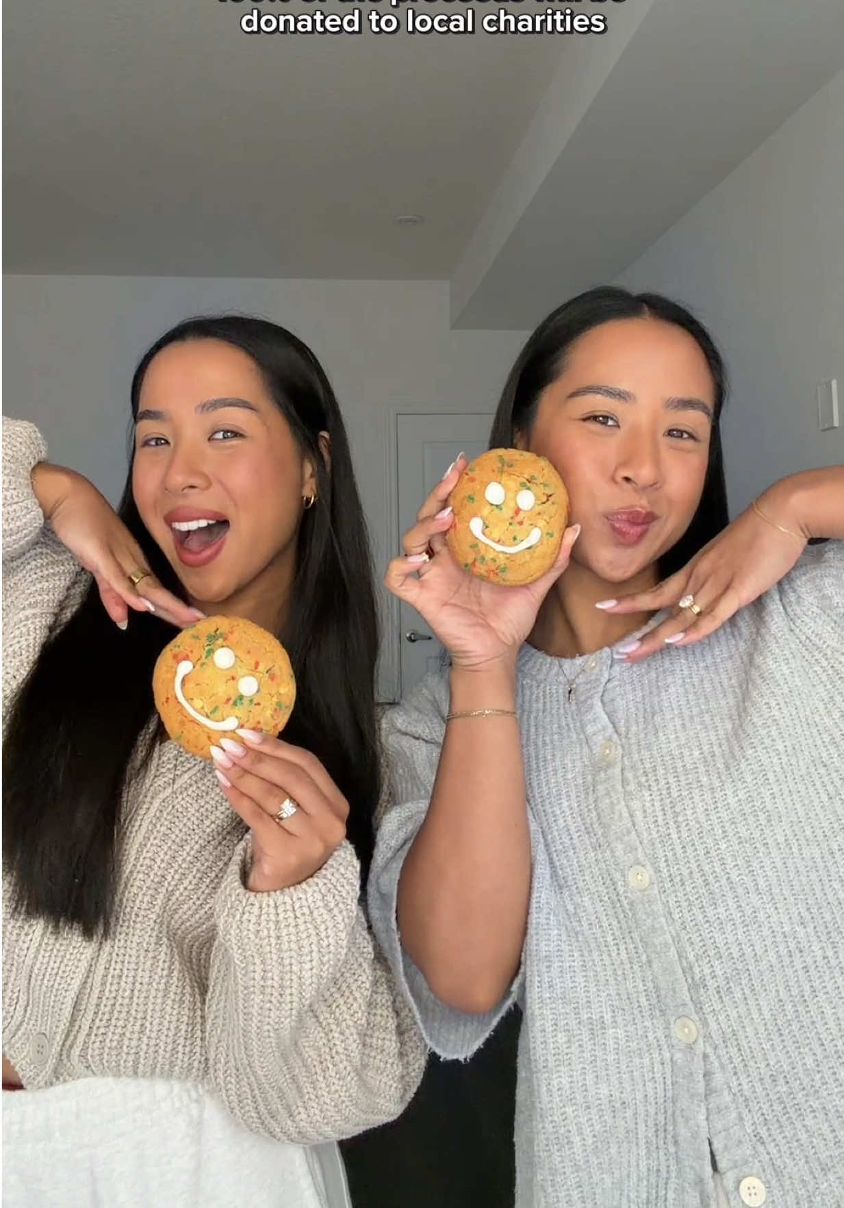 TikTok post by @caleontwins for Tim Hortons. Caption reads: Holiday Smile Cookies are back at @Tim Hortons!....