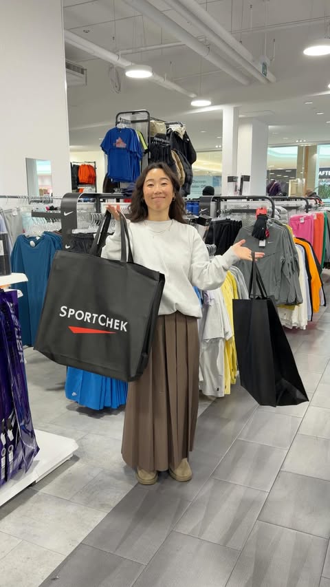 Instagram post by @haehanna for Sport Chek. Caption reads: I'm partnering with @sportchek to get all my....