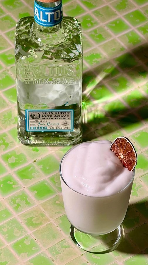 Instagram post by @drinksbyevie for Olmeca Altos Tequila. Caption reads: Closing out #altosmargaritamonth calls for....