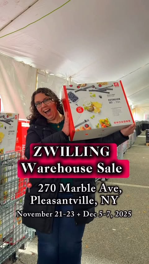 Instagram post by @womenwhobrunch for ZWILLING. Caption reads: The @zwilling_usa Warehouse Sale is BACK in [...].
