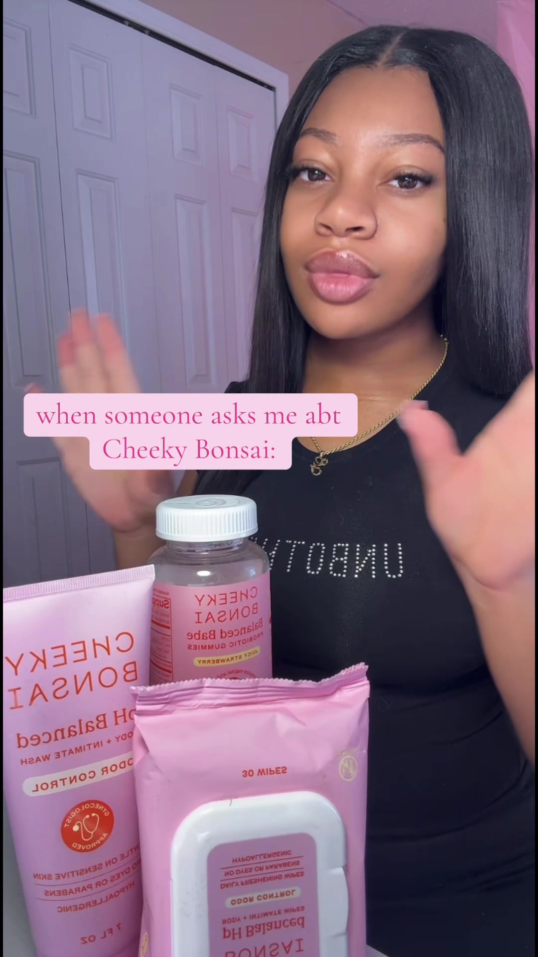 TikTok post by @__geordan for Cheeky Bonsai. Caption reads: [...] 🤭 Vegan, Gluten Free, & Non-GMO @Cheeky....