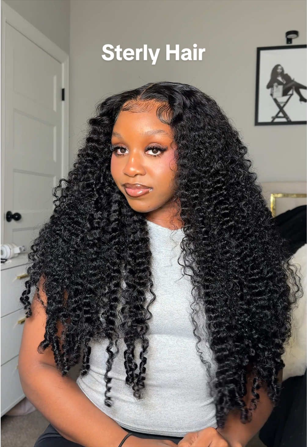 TikTok post by @jadatyshene for Sterly Hair Shop. Caption reads: The thickest and most beautiful 7*6 Burmese curly....
