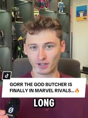 TikTok post by @aidenscollection for Marvel Rivals. Caption reads: GORR THE GOD BUTCHER IS FINALLY IN MARVEL RIVALS…....