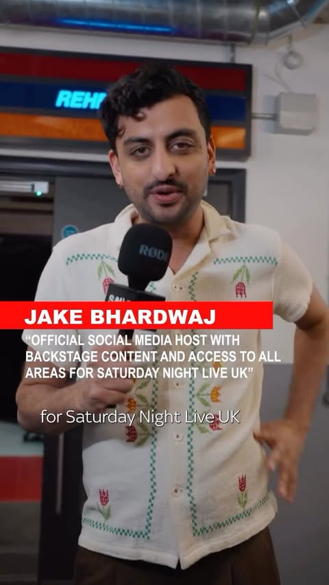 Instagram post by @jakebhardwajtv for Sky TV. Caption reads: Join me every Saturday for our show Five To Live,....