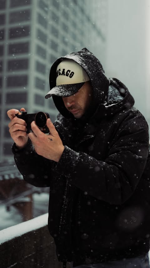 Instagram post by @lukekran for PolarPro. Caption reads: Had a lot of fun shooting the Chicago snowstorm.....