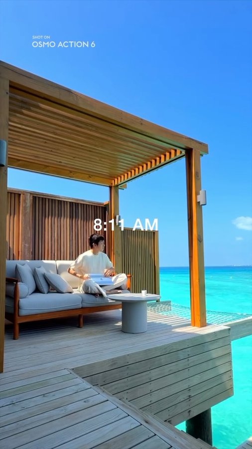 Instagram post by @zono.sann for DJI. Caption reads: POV × Action Camera 📸 / I filmed a one-day hotel....