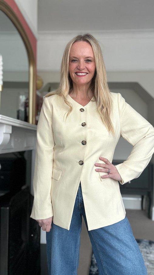 Instagram post by an influencer for Marks & Spencer. Caption reads: . Trying on the viral sold out @marksandspencer....