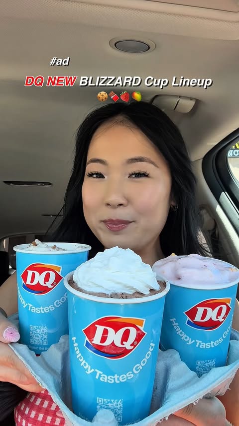 Instagram post by @irene.y.kim for Dairy Queen. Caption reads: [...] NEW! DQ BLIZZARD Cup Lineup today! 🤩....