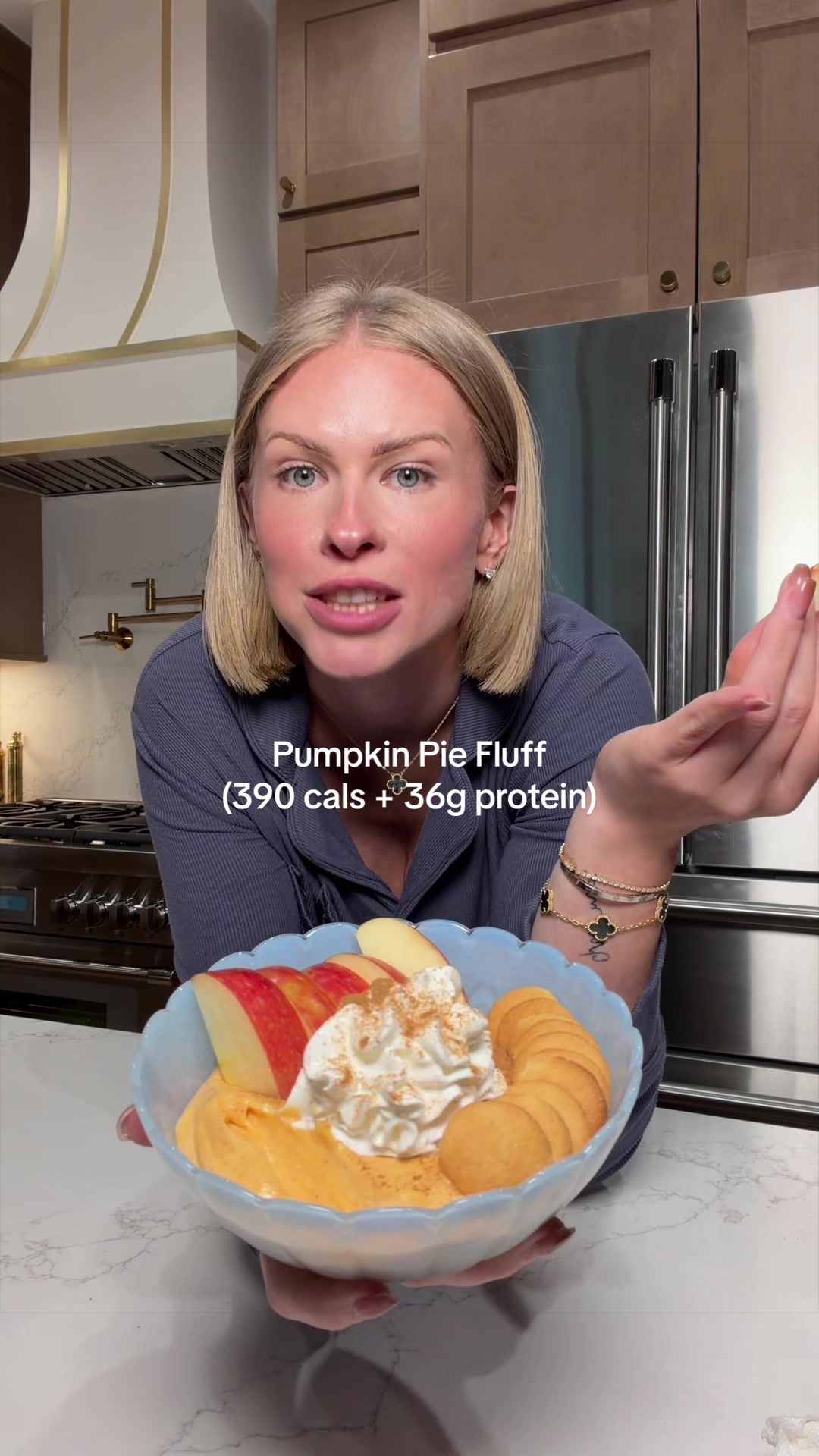 TikTok post by @smallersam_pcos for Clean Simple Eats. Caption reads: [...] cup 100% Pure Pumpkin -1 scoop @Clean Simple....