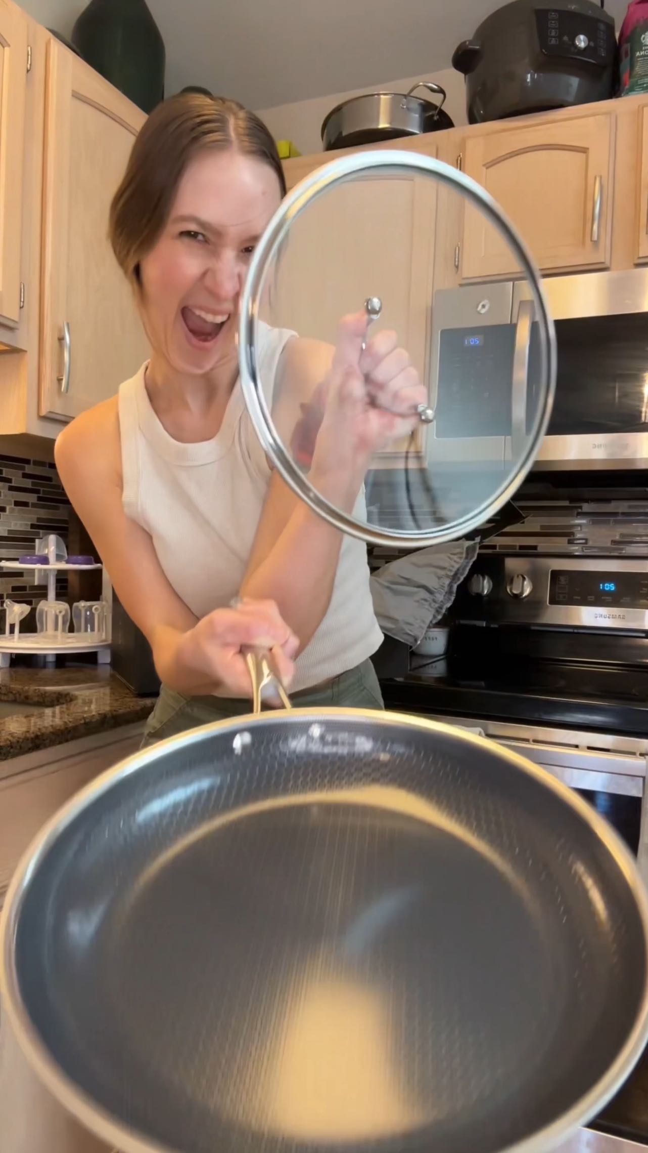 Instagram post by @meaghanranee for HexClad. Caption reads: Ive been cookin’ it up in the kitchen with my new....