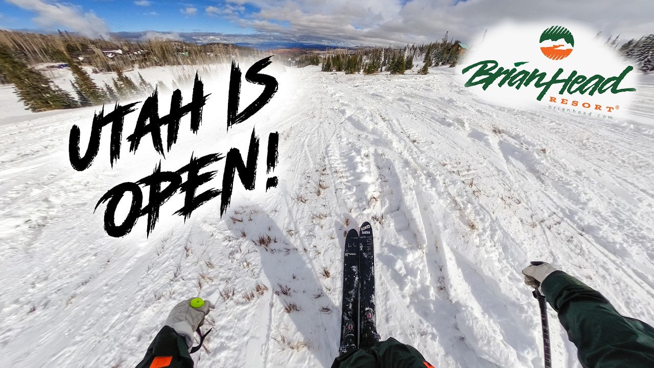 YouTube post by @LucasCatania17 for Helly Hansen. Caption reads: the FIRST UTAH ski area to OPEN! - Brian Head....