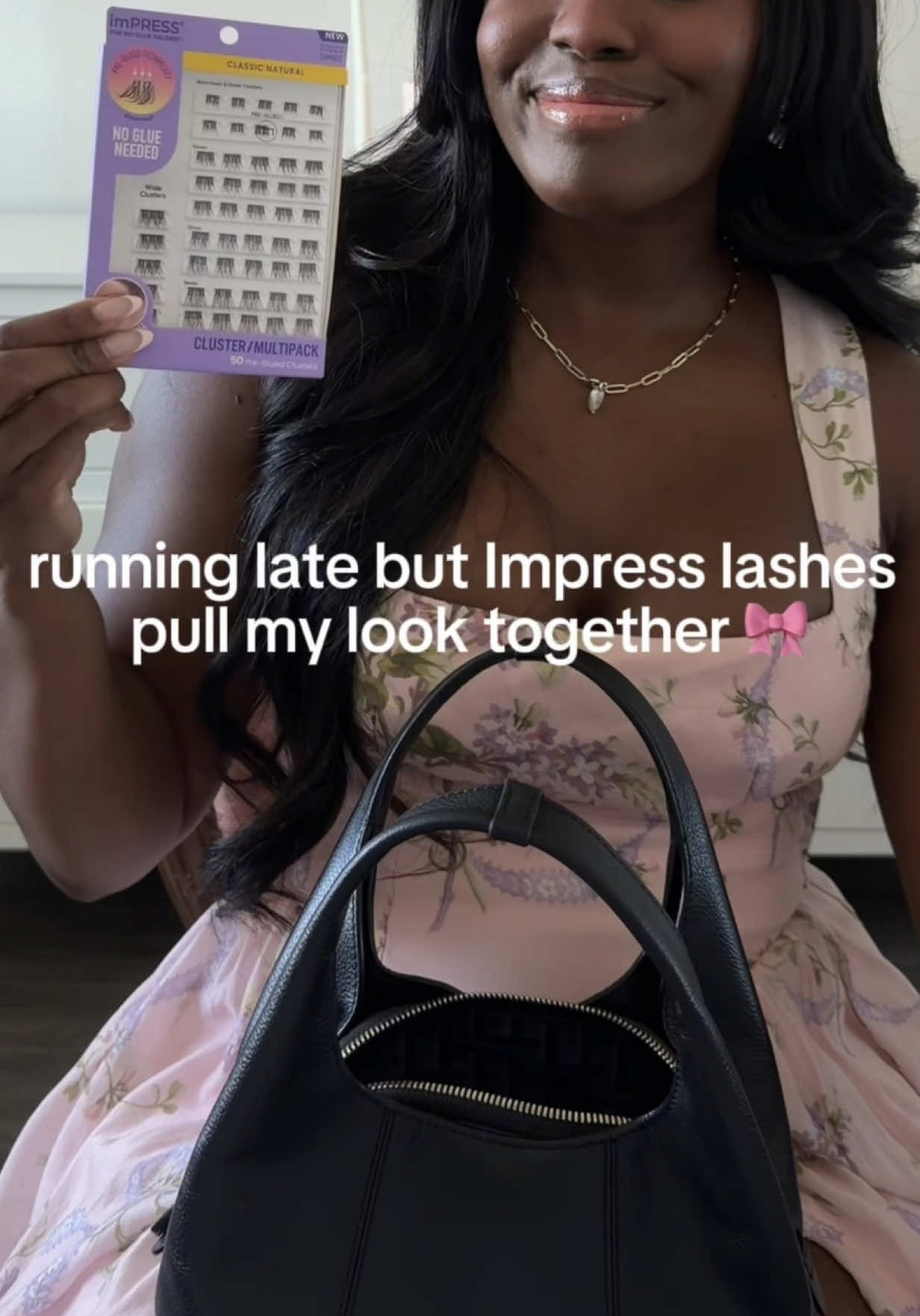 TikTok post by @ashley.kaylen for imPRESS Beauty. Caption reads: @Impress Lashes are my go to when i’m running late....