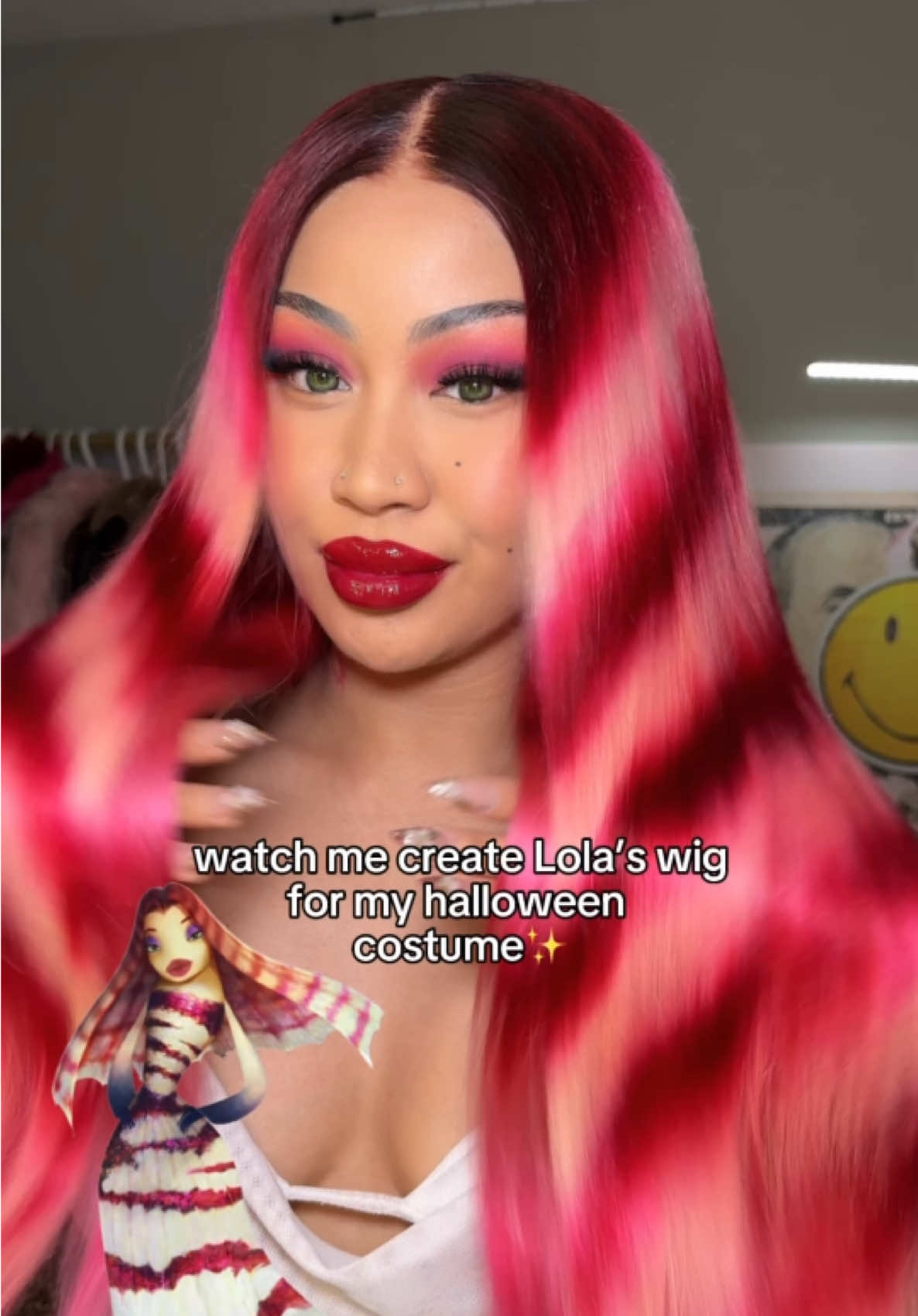 TikTok post by @theangelamae for WigFever. Caption reads: Lola Shark hair tutorial👀 @WigFever Hair ....