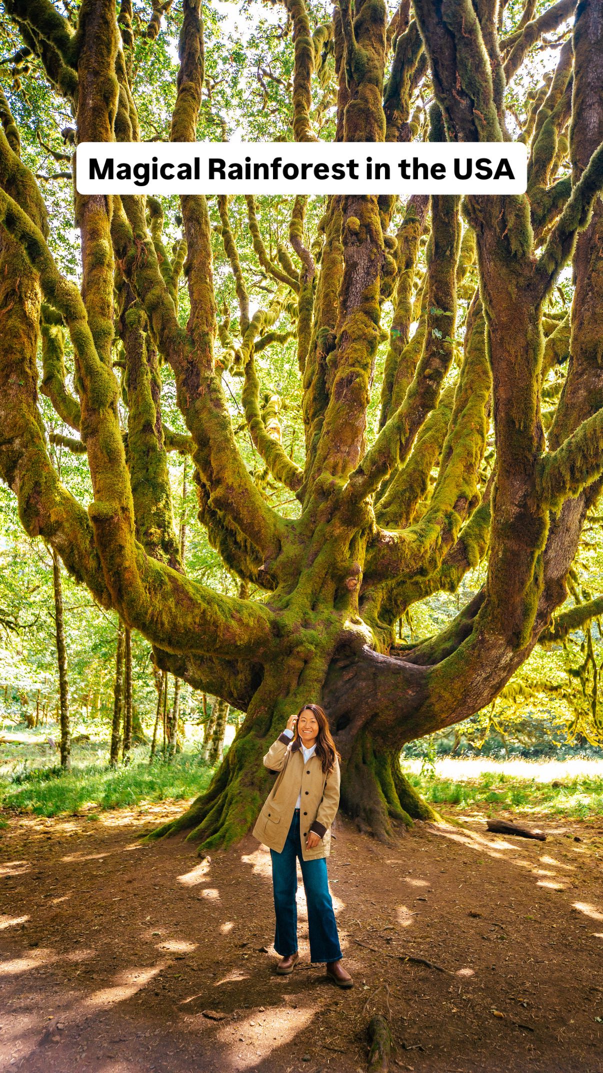 Instagram post by an influencer for L.L.Bean. Caption reads: [...] the lush forest! Wearing @llbean from head....