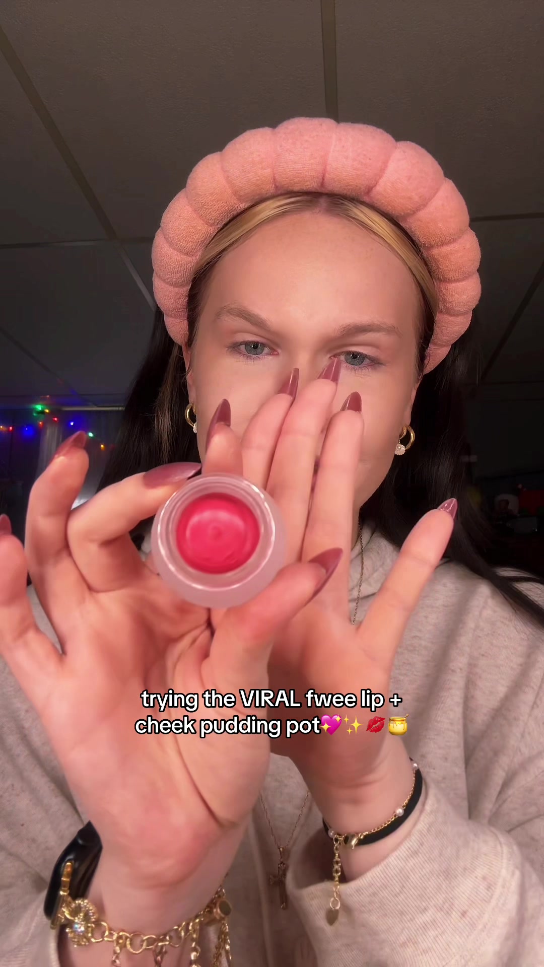 TikTok post by @kjordyn03 for Fwee Makeup. Caption reads: this product is SO CUTE AND I CANT STOP TOUCHING....