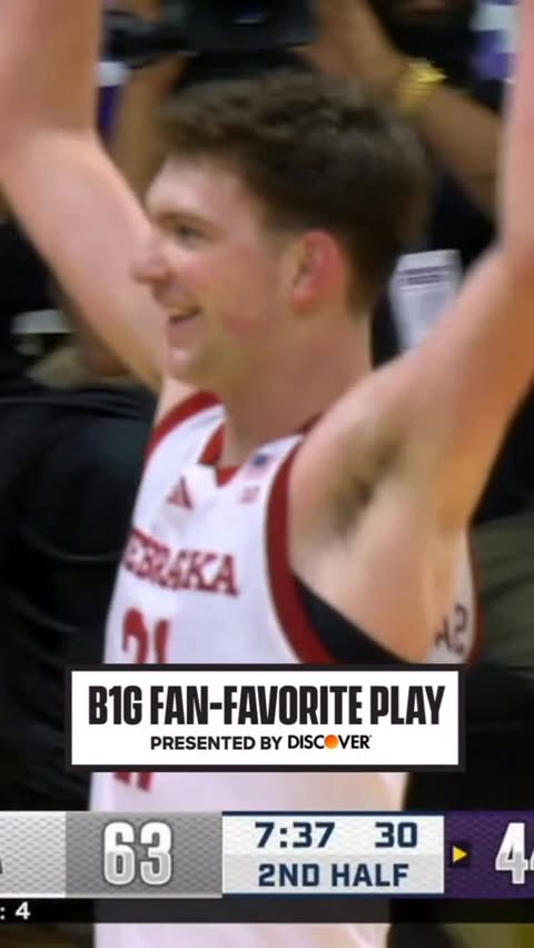 Instagram post by @huskermbb for Discover. Caption reads: [...] in their win at Northwestern 🔊 📍 @discover....