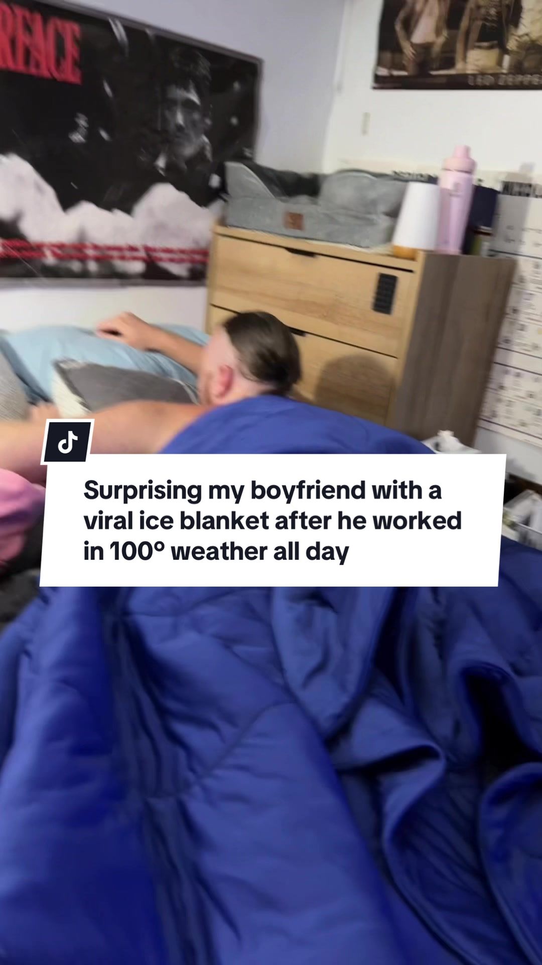 TikTok post by @vi0letred for Ice Blankets. Caption reads: Replying to @Raunt Ice Blanket 🥶 @Ice Blankets....