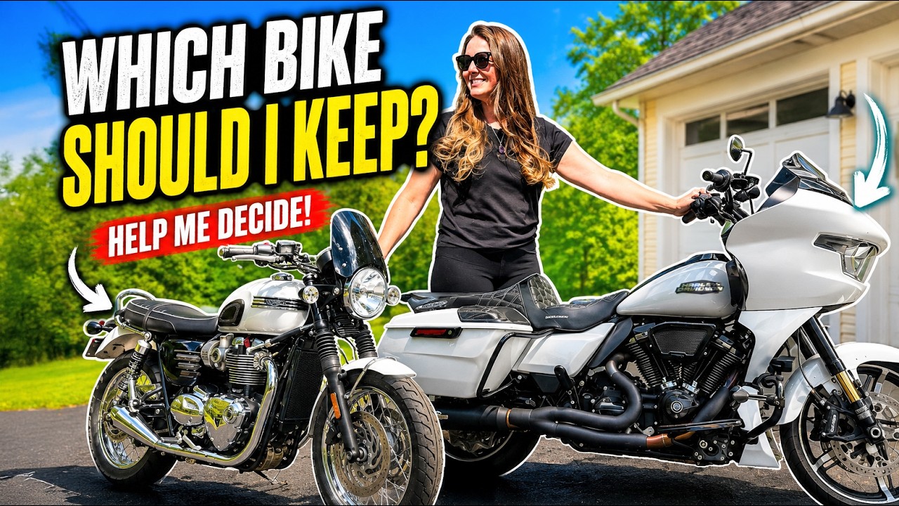 YouTube post by @HerTwoWheels for Fernandes Supermercados. Caption reads: I Think I’m Done With Big Motorcycles….