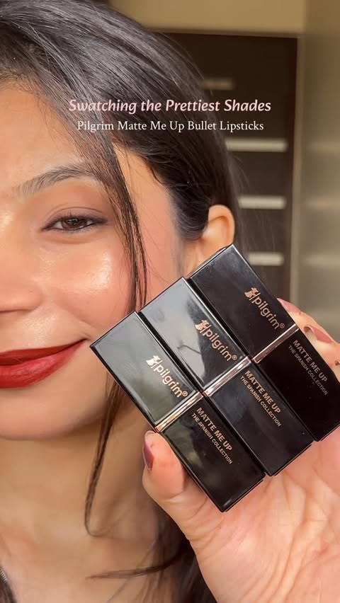 Instagram post by @lifestylefindswithnia for Pilgrim Makeup. Caption reads: These 3 are my fav 🫶🏻🤌🏻✨ . . Matte Me Up....