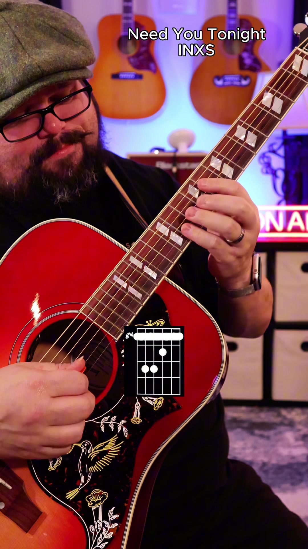 TikTok post by @chevansmusic for Gibson. Caption reads: [...] by INXS Easy Guitar Tutorial! @Gibson Guitar....