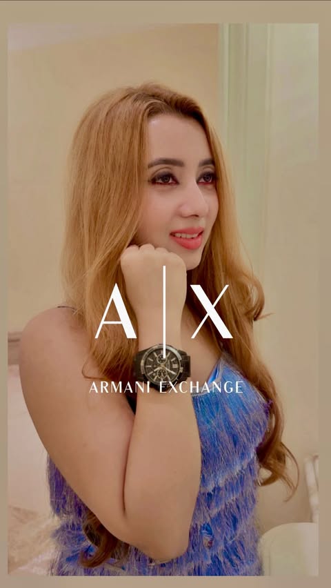 Instagram post by @samaira_bellasimo for Armani Exchange. Caption reads: Keeping it timeless with Armani Exchange ⌚️....