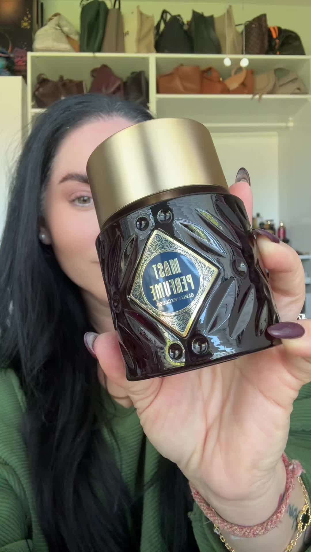 TikTok post by @leymunoz24 for Bharara Beauty. Caption reads: [...] by mast perfume and Bharara @Bharara Beauty....