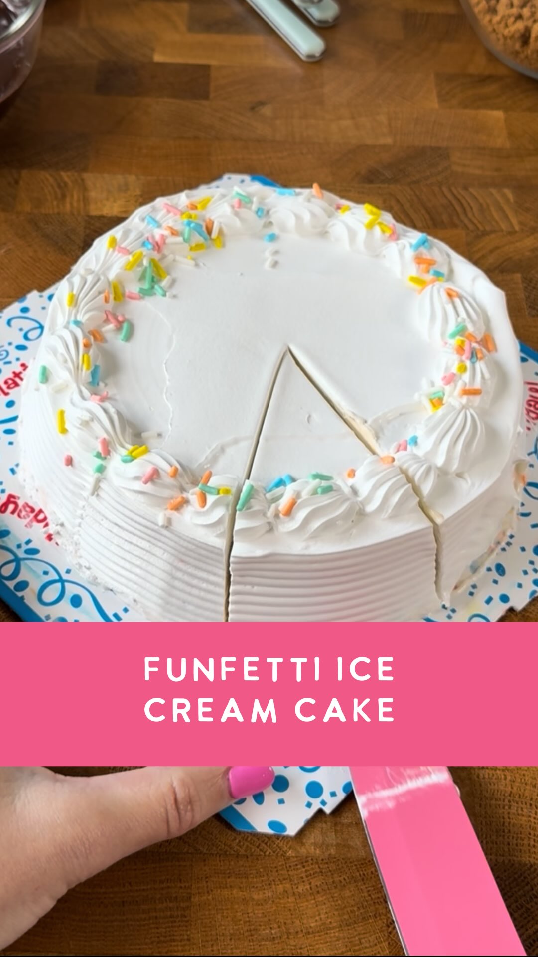 Instagram post by @lifeandsprinkles for Dollar General. Caption reads: I picked up THE @funfetti Ice Cream Cake from....