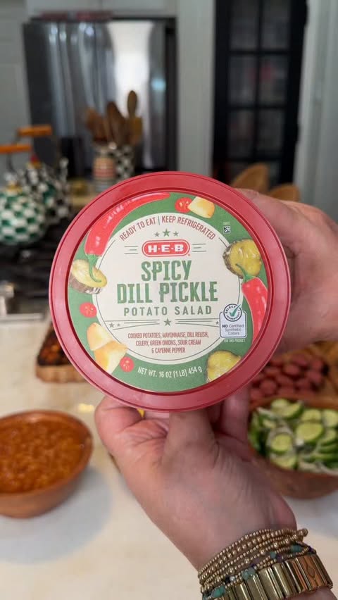 Instagram post by @littlecajunhouse for H-E-B. Caption reads: [...] to try this! 🌶️🥒 🥔 I’m partnering with....