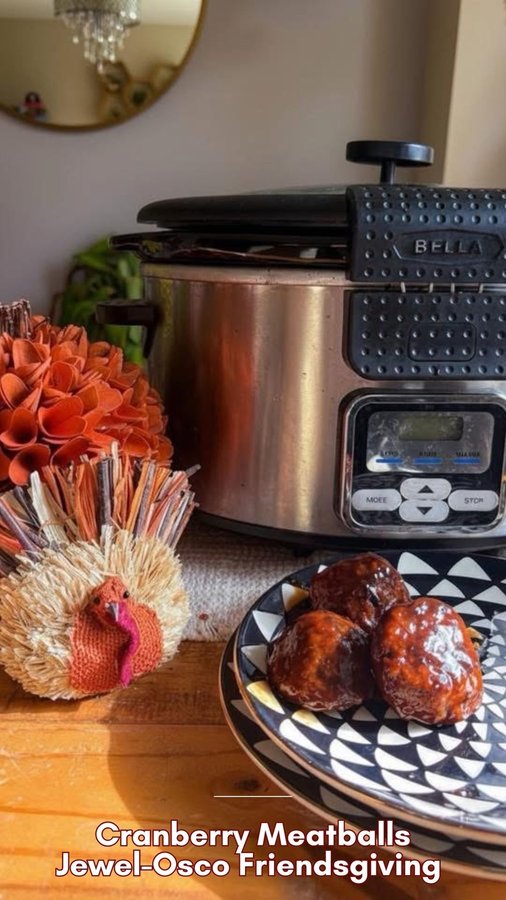 Instagram post by @theblissfulmomma for Jewel-Osco. Caption reads: Easy Cranberry Meatballs are the perfect simple....
