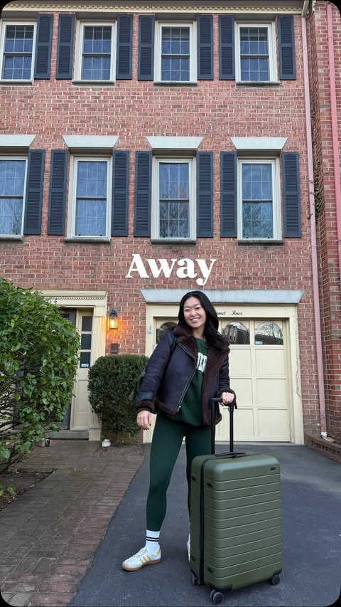 Instagram post by @eatingwellish for Away. Caption reads: From home to home, always with @away #awaypartner.