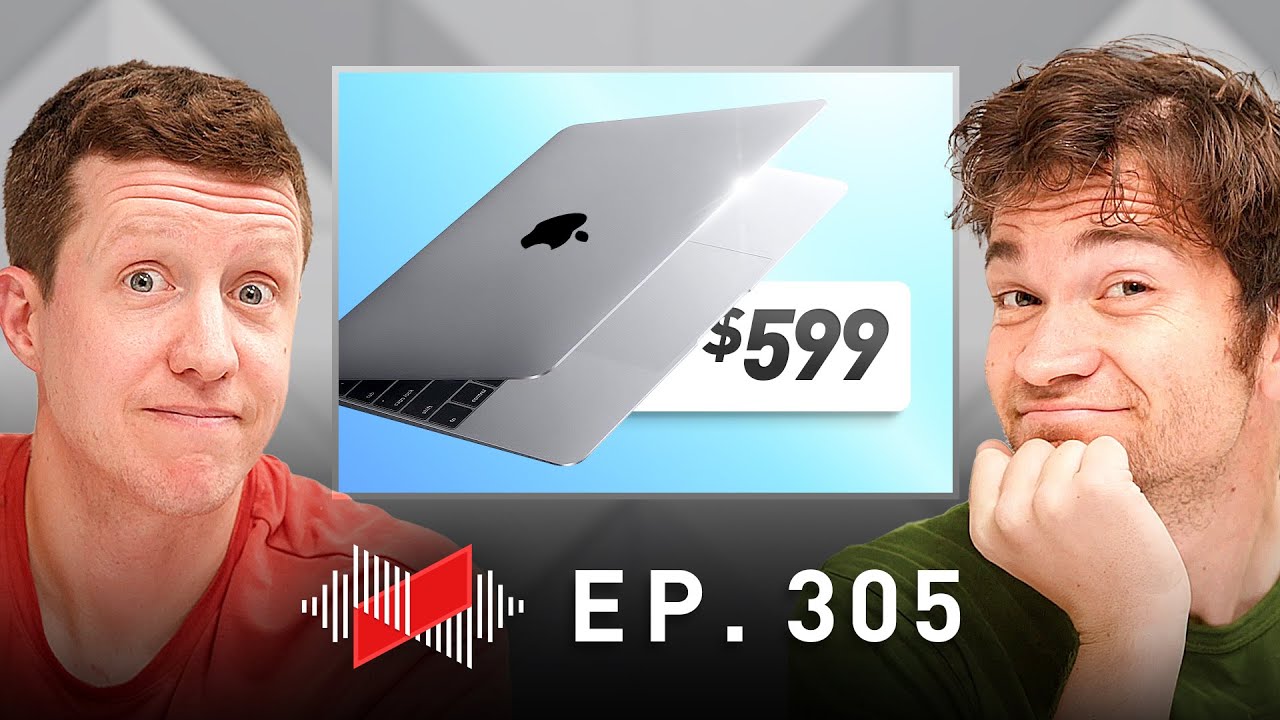 YouTube post by @Waveform for TechCrunch. Caption reads: Apple is Making an Actually Affordable Macbook??.
