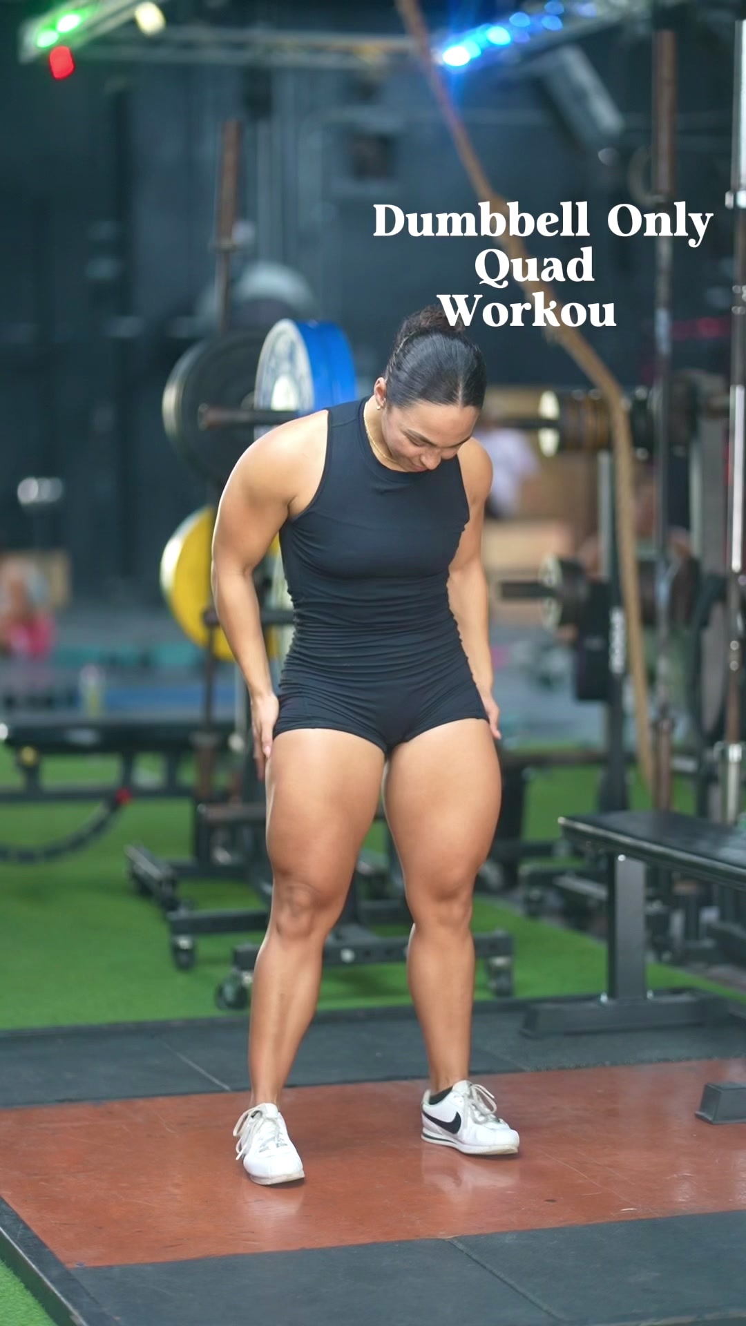 TikTok post by @boominbodbyshadia for BPI Sports. Caption reads: Dumbbell only quad workout !  I like incorporating....