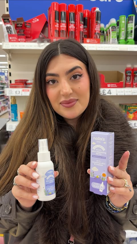 Instagram post by @beautybynori_ for Nala’s Baby. Caption reads: New @nalasbabyuk skin cleansing spray contains the....