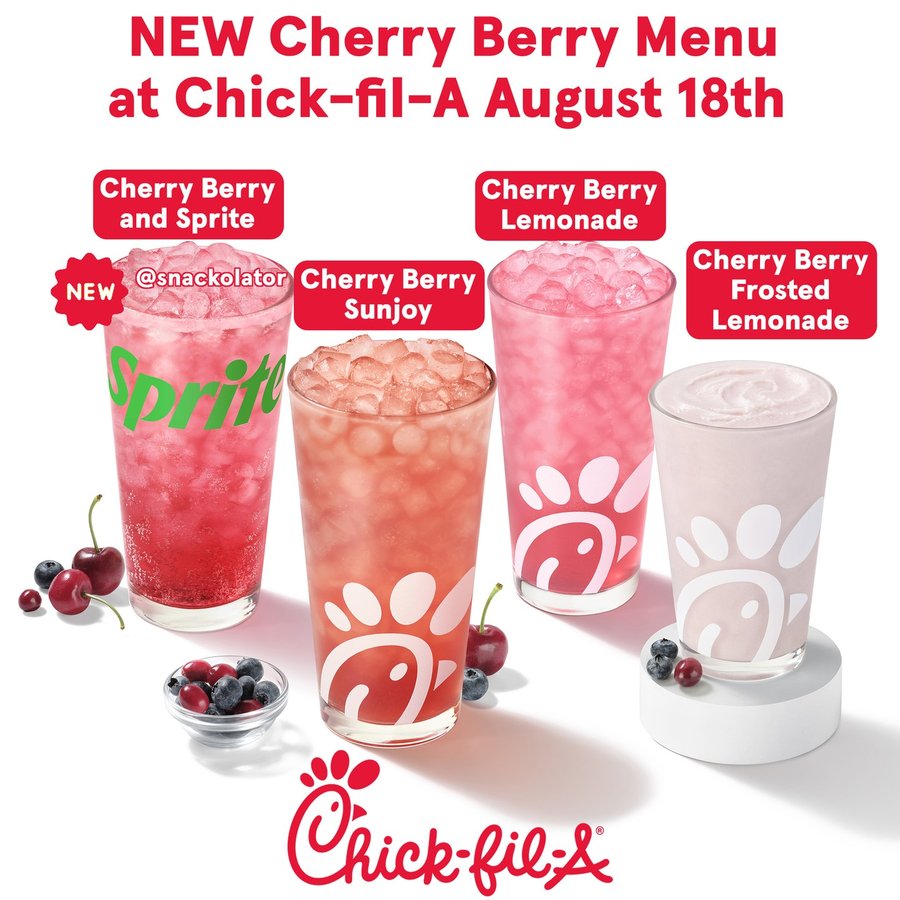 Instagram post by @snackolator for Chick-fil-A. Caption reads: Chick-fil-A is bringing Cherry Berry back with a....