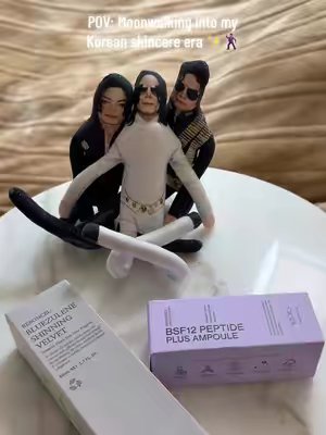 TikTok post by @mm.styleicon.kbeauty for Skin Seoul. Caption reads: [...] skin, King of Pop energy. 👑🌙🍎 ᯽ SkinSeoul....
