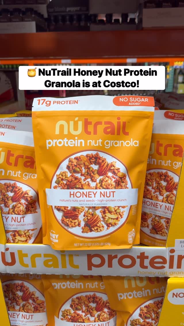 Instagram post by @costcobuys for nūtrail. Caption reads: 🍯 @Nutrail Honey Nut Protein Granola is my....