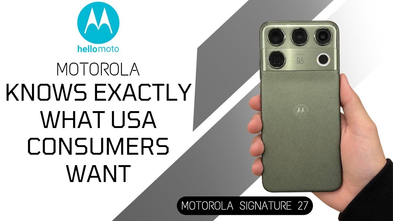 YouTube post by @eSIMstudios for ExpressVPN. Caption reads: Motorola Signature 27 Fills a Void in the USA....