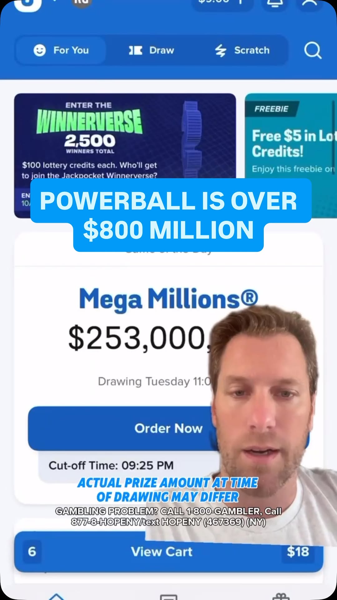 Instagram post by @kfcbarstool for Jackpocket. Caption reads: Powerball is over $850 million! That might be my....