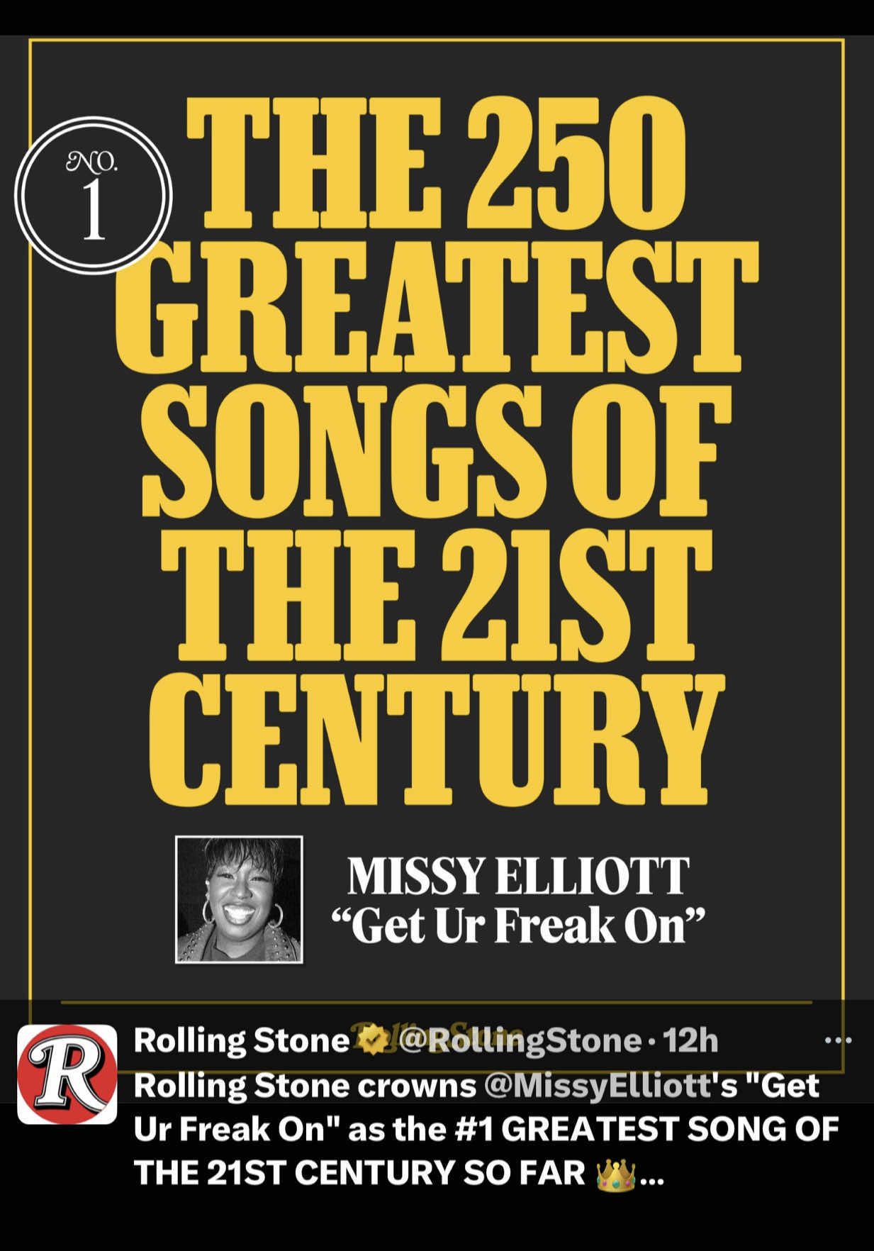 TikTok post by @missyelliott for Rolling Stone. Caption reads: HEADBANGA🚀🔥  “Get Ur Freak On  @Rolling Stone....