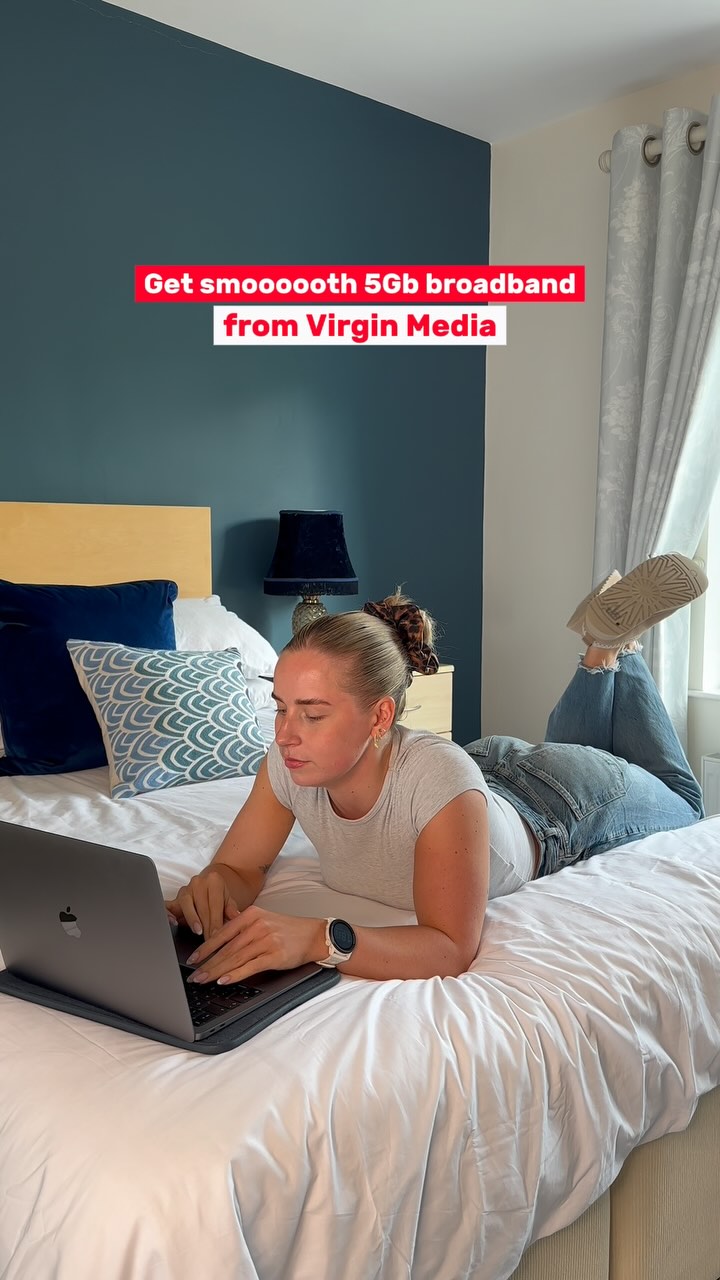 Instagram post by @aoibhinn_raleigh for Virgin Media Ireland. Caption reads: @virginmediaireland 5Gig like a shot of espresso....