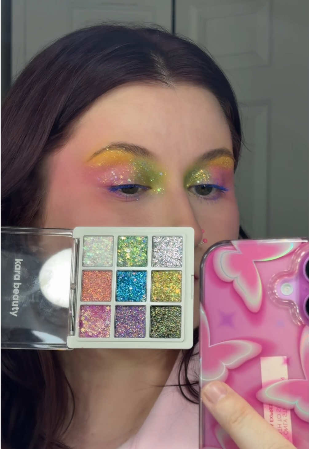 TikTok post by @makeupbysydneyz for Kara Beauty. Caption reads: [...] these glitters all summer #glitter @Kara....