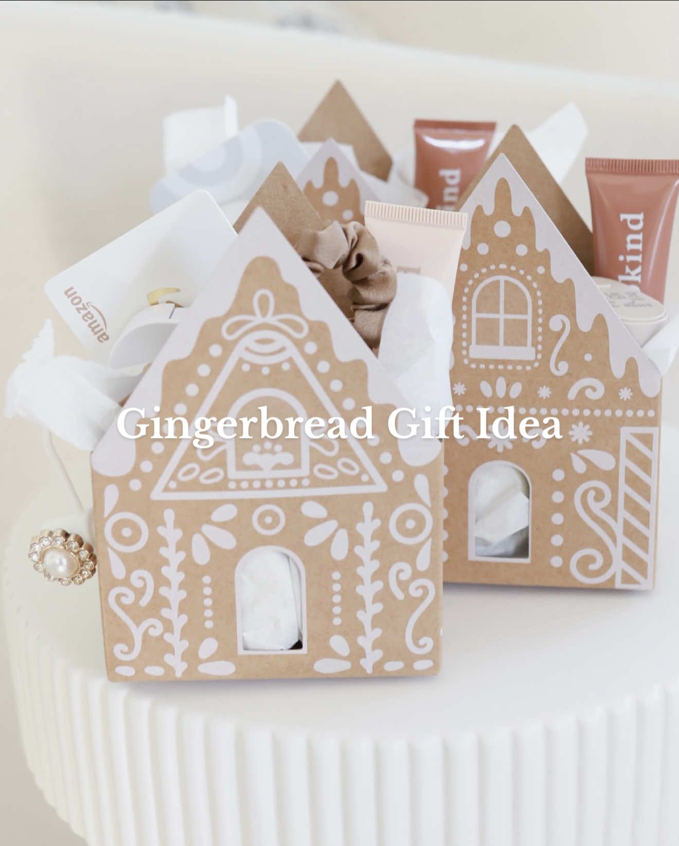 TikTok post by @itsemilyleah for LTK. Caption reads: Gingerbread Mini Gift Basket Idea for Teachers and....