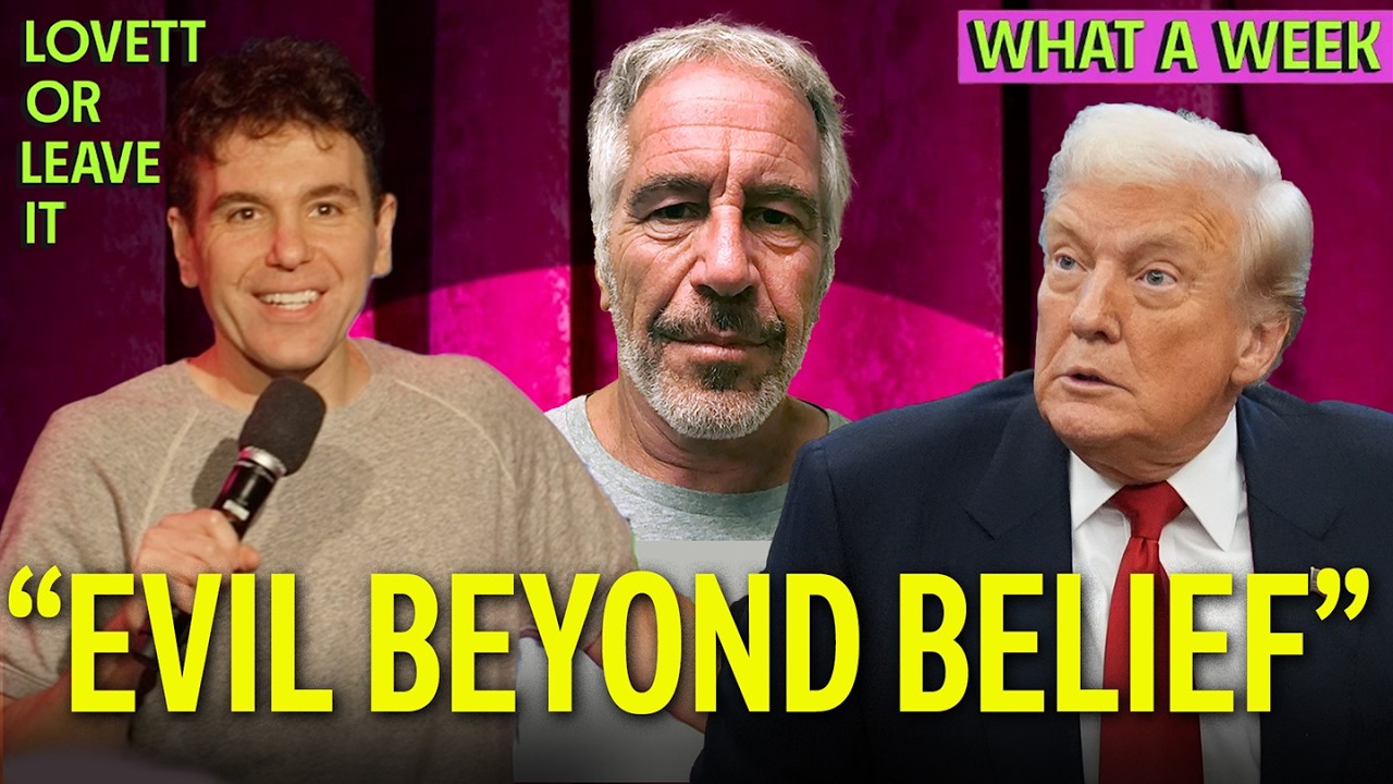 YouTube post by @lovettorleaveitpodcast for Laundry Sauce. Caption reads: Lovett Breaks Down NEWLY RELEASED Epstein Emails....