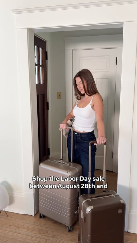 Instagram post by @alexajustinee for Monos. Caption reads: Shop the @monostravel Labor Day Sale now until....