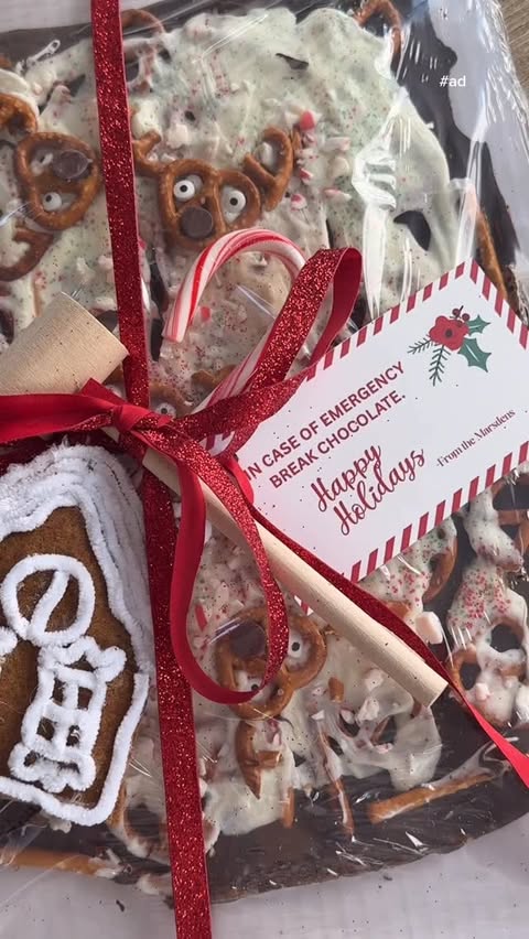 Instagram post by @rebekahmarsden for Kroger. Caption reads: NEIGHBOR GIFT 🎅🏼🥨 #ad A fun twist on....