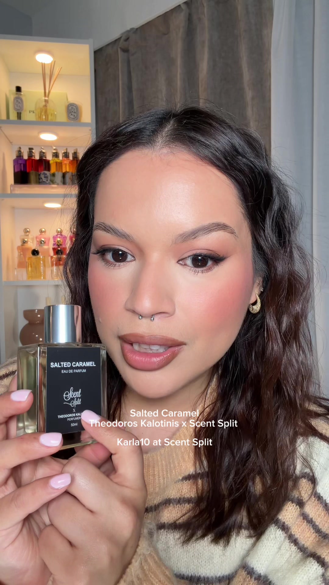 TikTok post by @karlacruzbeauty for Scentsplit. Caption reads: Gifted//Caramel fragrances have to have something....