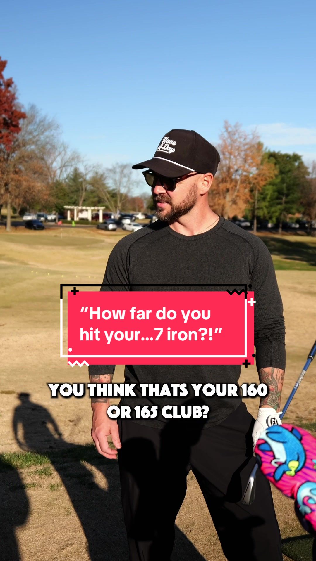 TikTok post by @divotdudes.golf for VICE GOLF. Caption reads: We asked this random golfer how far he hits his 7....