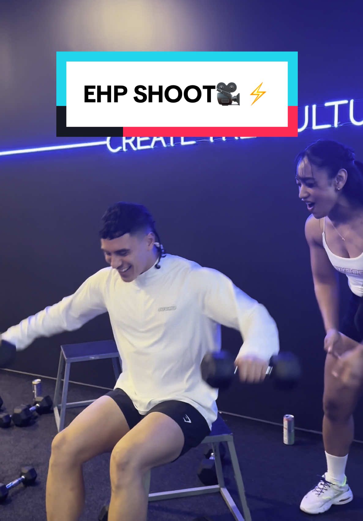 TikTok post by @benji.roachee for EHPlabs. Caption reads: Come with me to an EHP shoot 🤠 Team brought the....